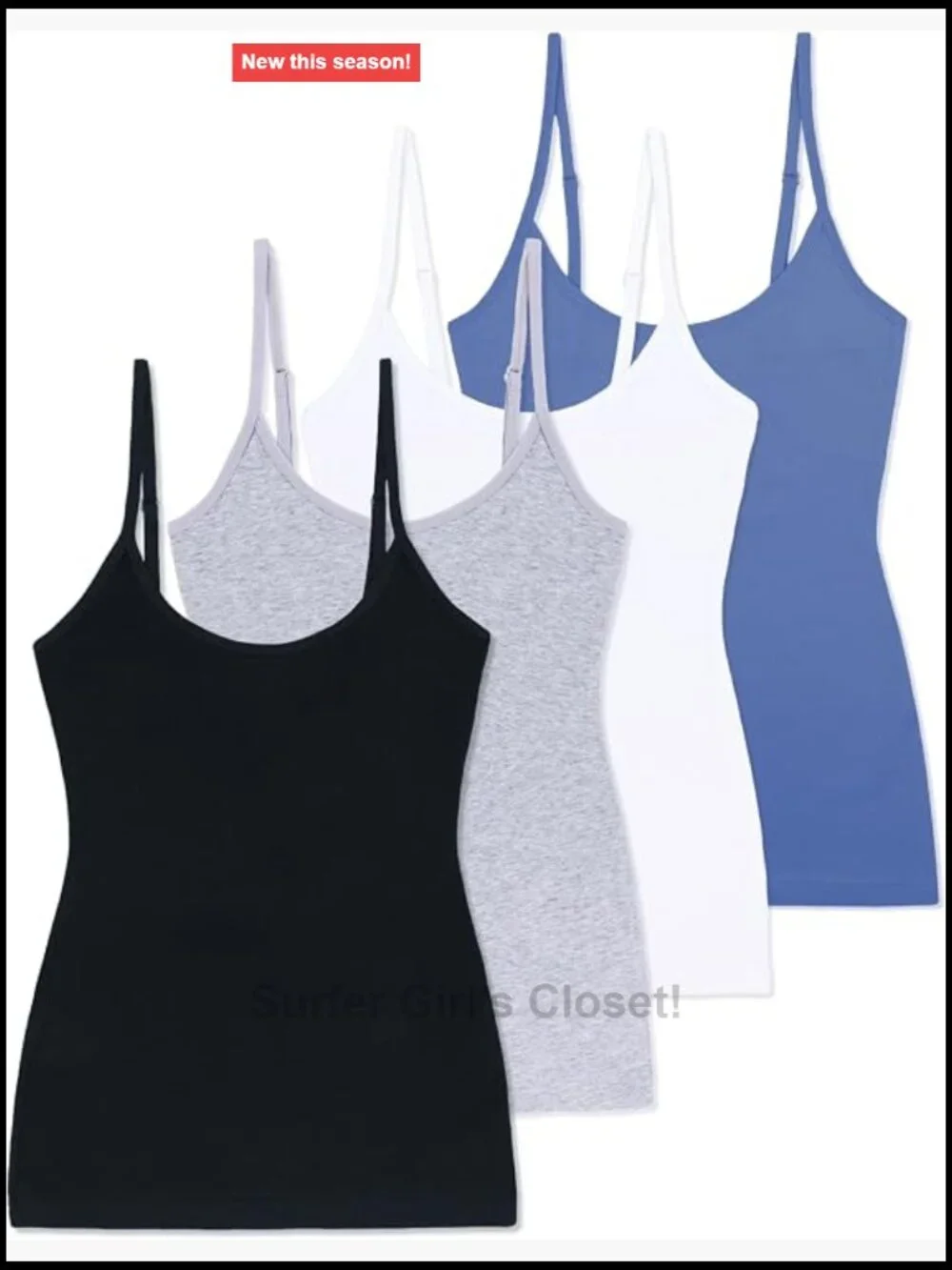 4-Pack Slim-Fit Camisole Adjustable Spaghetti Strap Tops Cotton Spandex